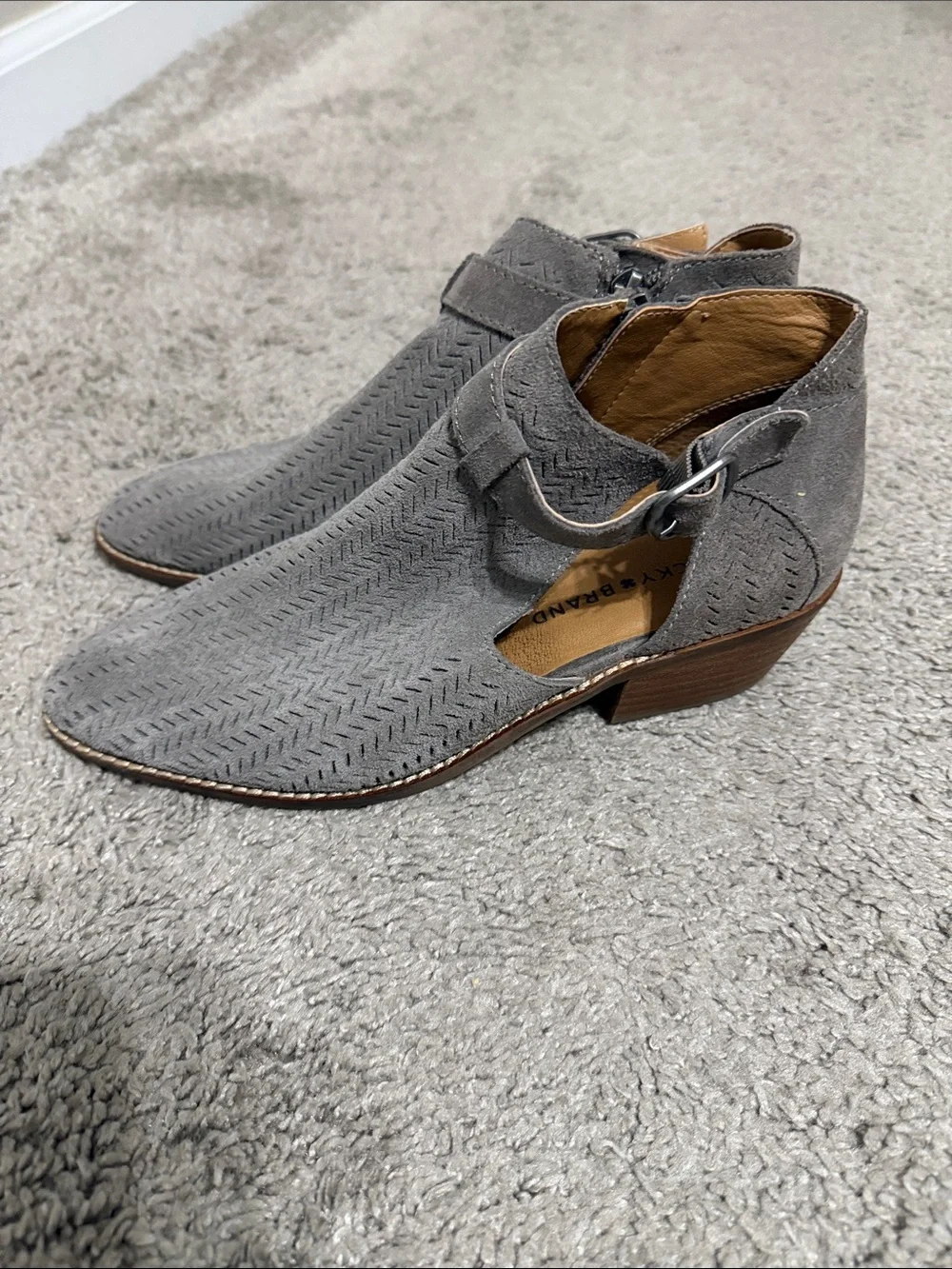 Lucky Brand Gray Suede Cutout Ankle Booties